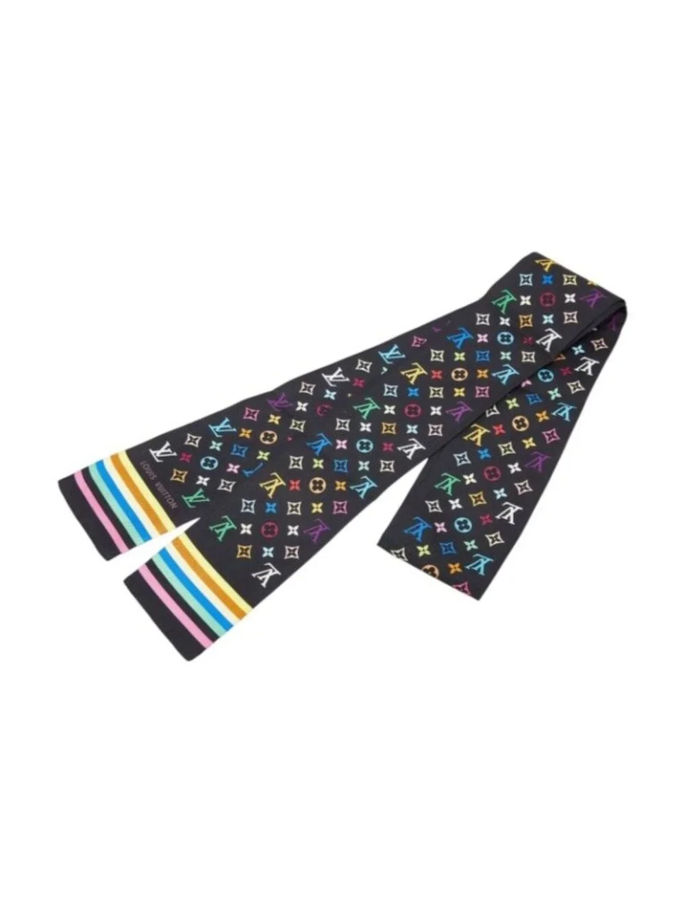 Louis Vuitton Monogram Bandeau Scarf Narrow Multicolor Black